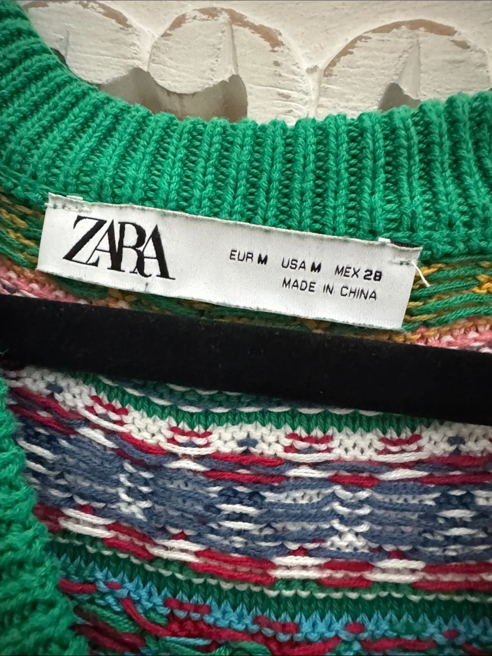 Zara 100% Cotton Green Multicolor Floral Knit V-Neck Vest